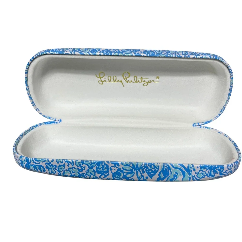 Lilly Pulitzer Eye Glass Clam Shell Case Hard Blue White Floral Pattern